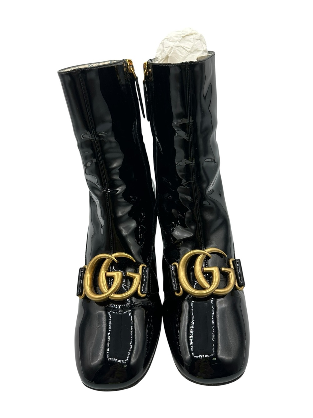 Gucci Black Patent Mid-Calf Boots with Gold Double G - Picture 2 of 13